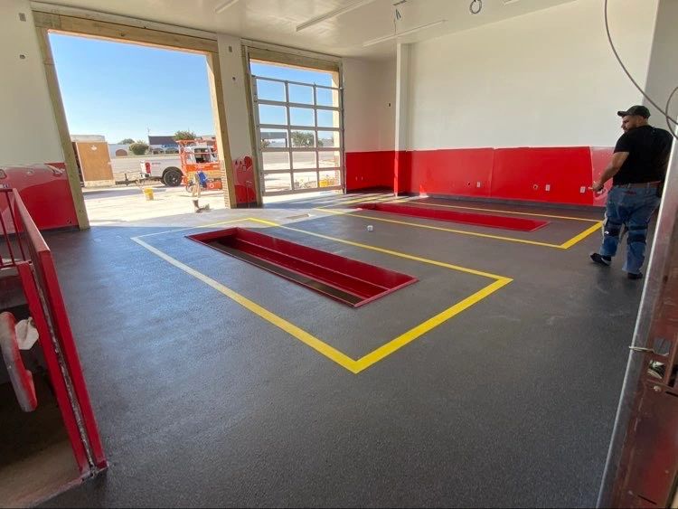 Fire Station Bay — Slip-resistant urethane with safety striping